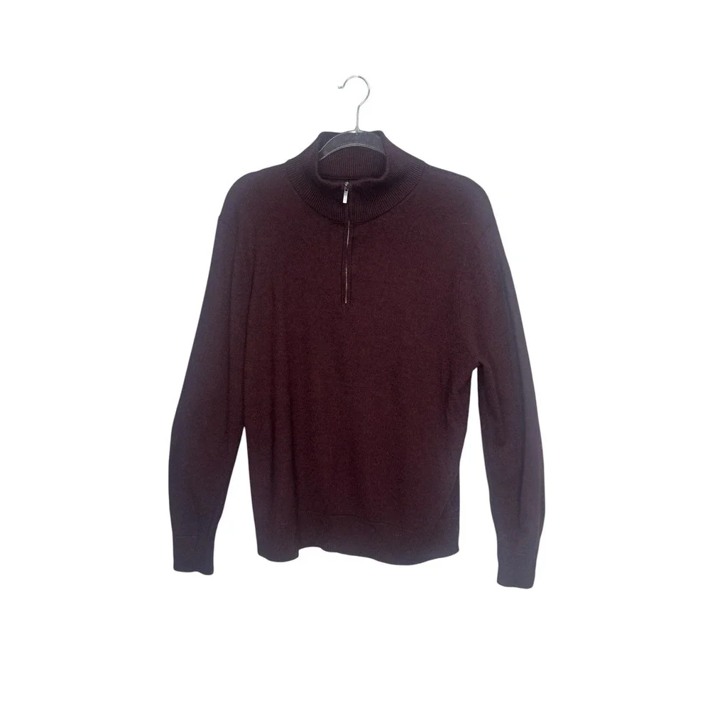 J Crew 1/4 Zip Sweater Mens L Burgundy Merino Wool Blend Pullover Preppy Outdoor